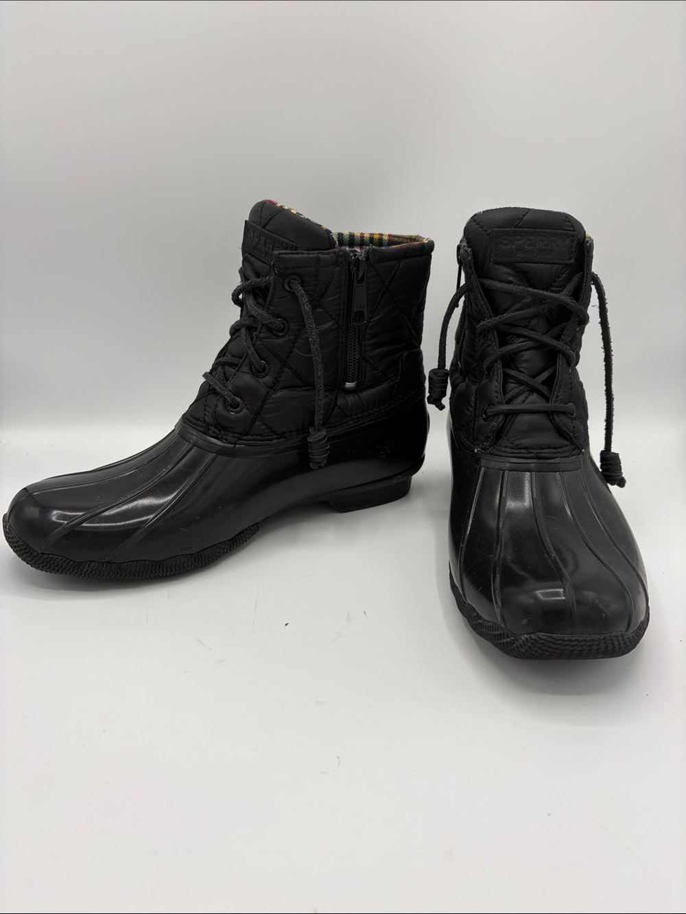 Sperry Saltwater Women’s Black Lace-Up Waterproof Duck Boots - Size 8.5